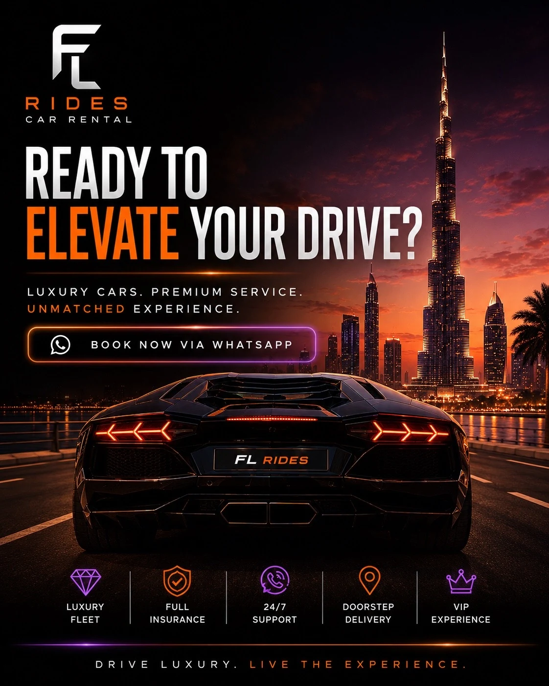 FL Rides Dubai luxury car rental visual